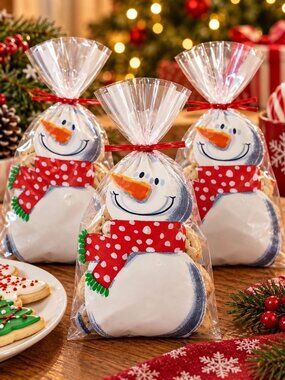Snowman Shaped Treat Sacks Twist Ties 20 Pack 5"X8.25" Holiday Treats Gifts